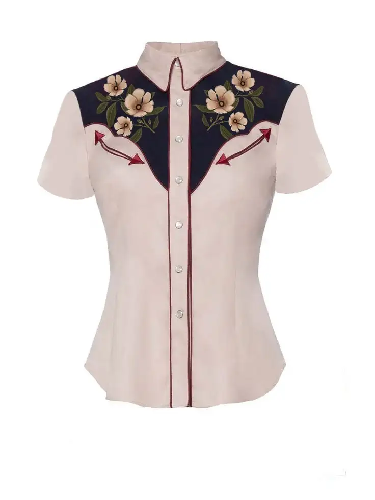 Women's Western Flower Pattern Print Shirt