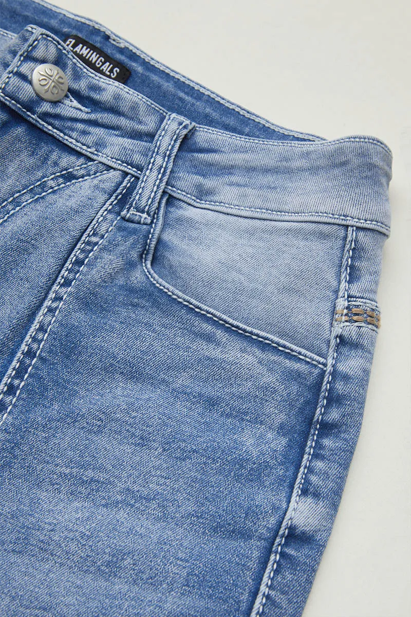 Stitch Detail High Waist Bootcut Jeans Without Belt
