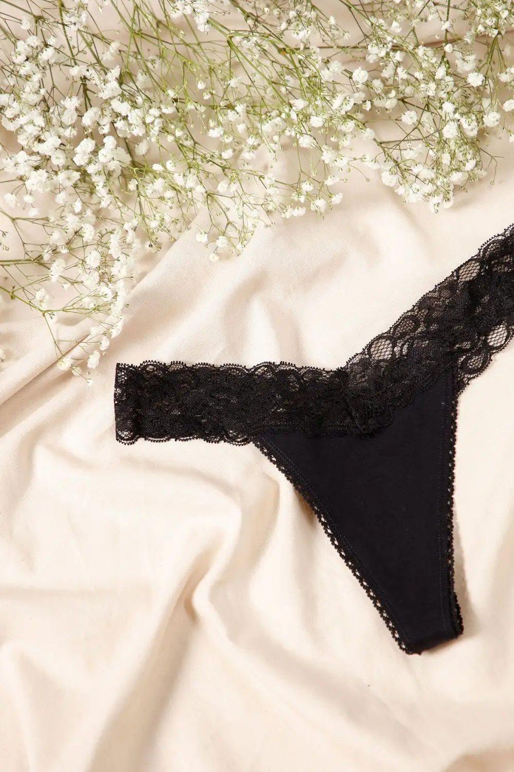 Perfect Everyday Lace Waist Thong Panty - Black
