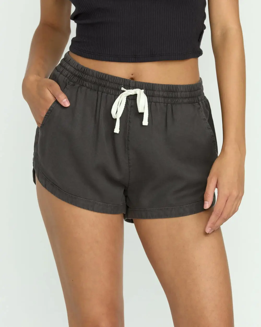 Road Trippin Elastic Waist Shorts - Off Black