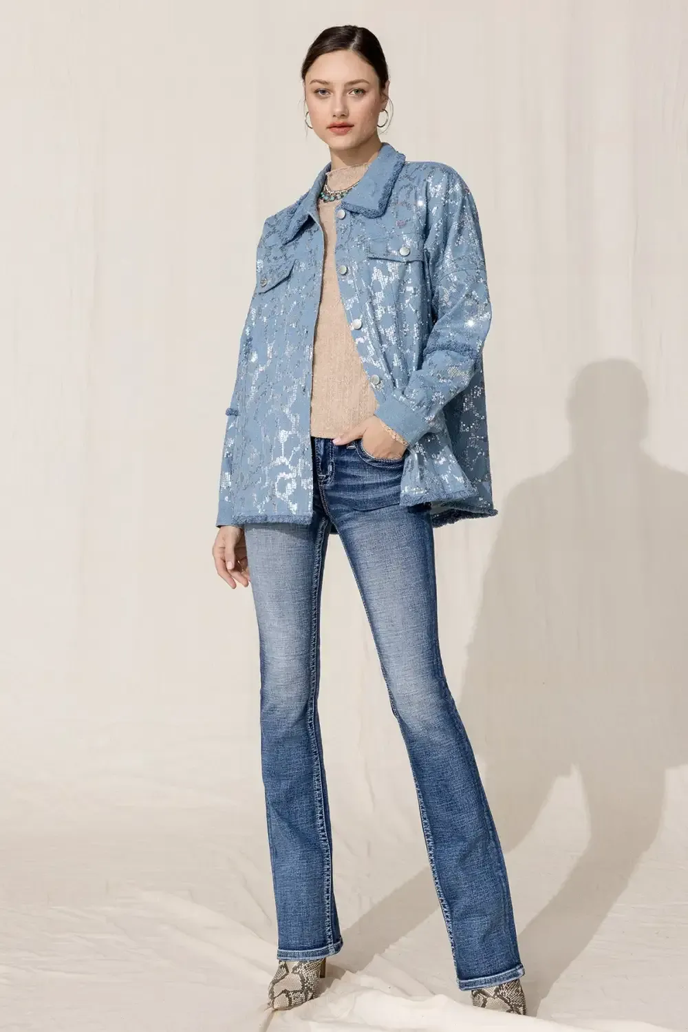 Oversized Sequin Denim Jacket