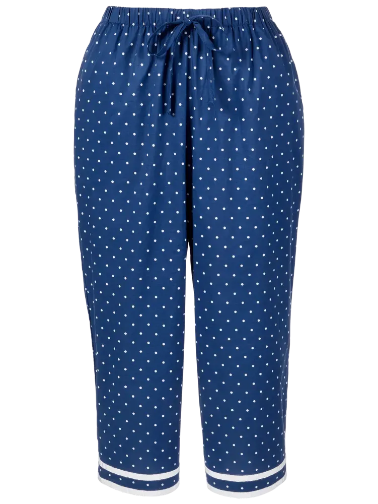 Eileen West Nautical Blue Polka Dot Cotton Capri Pajama Set