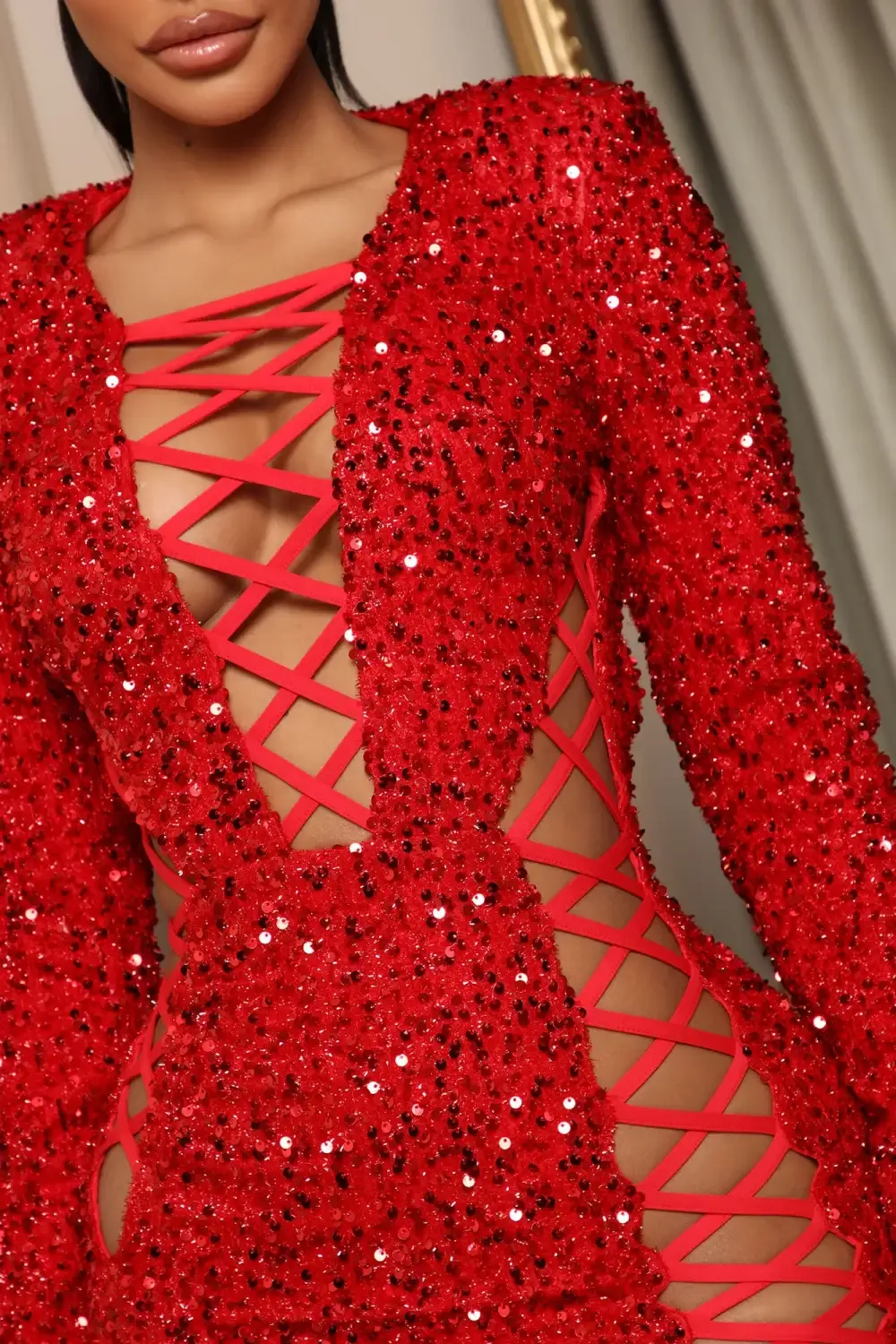Pop Champagne Sequin Maxi Dress - Red