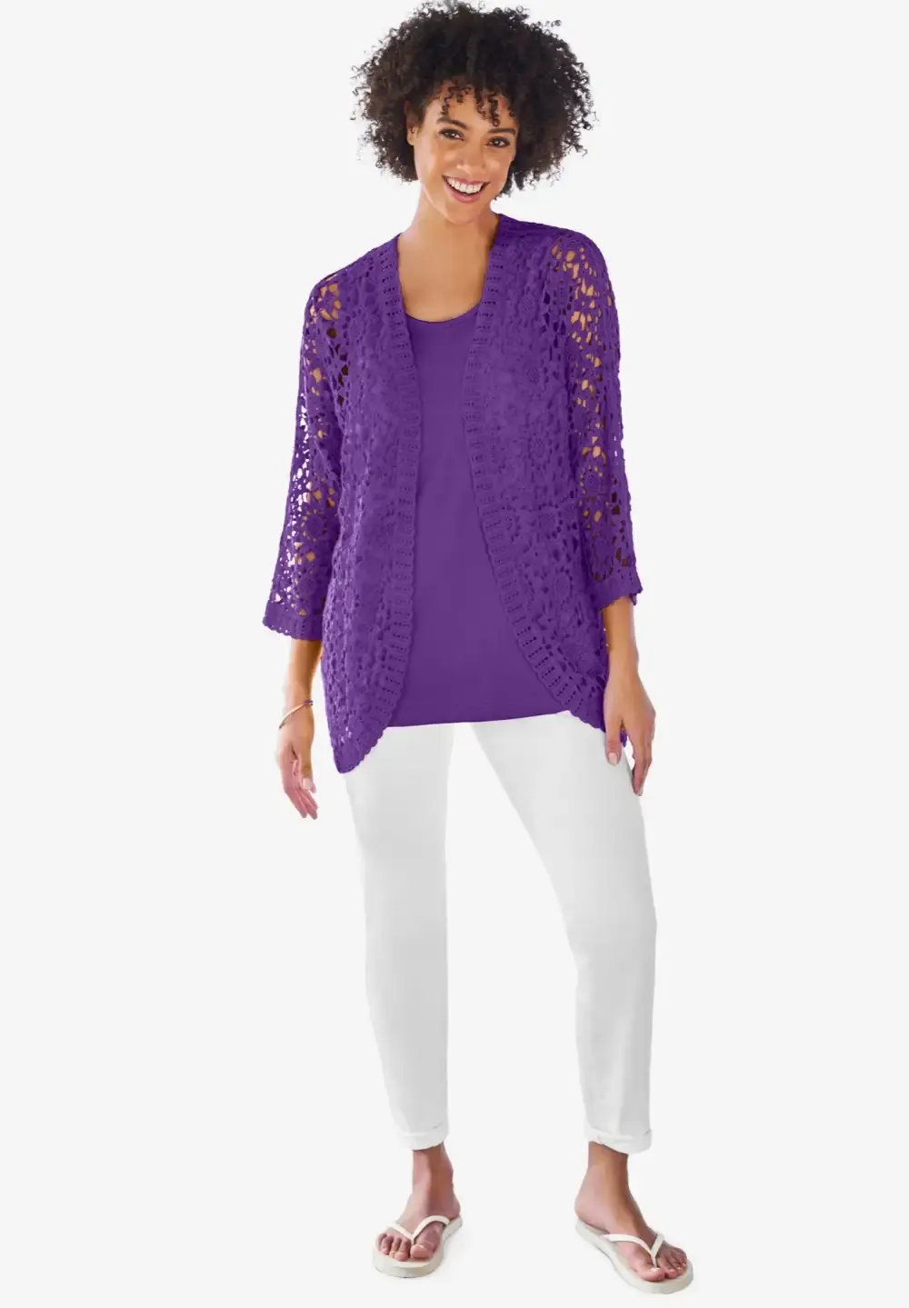 Curved Hem Pointelle Cardigan