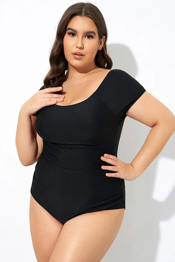 Green Check Modest Elastic One Piece Swimsuit