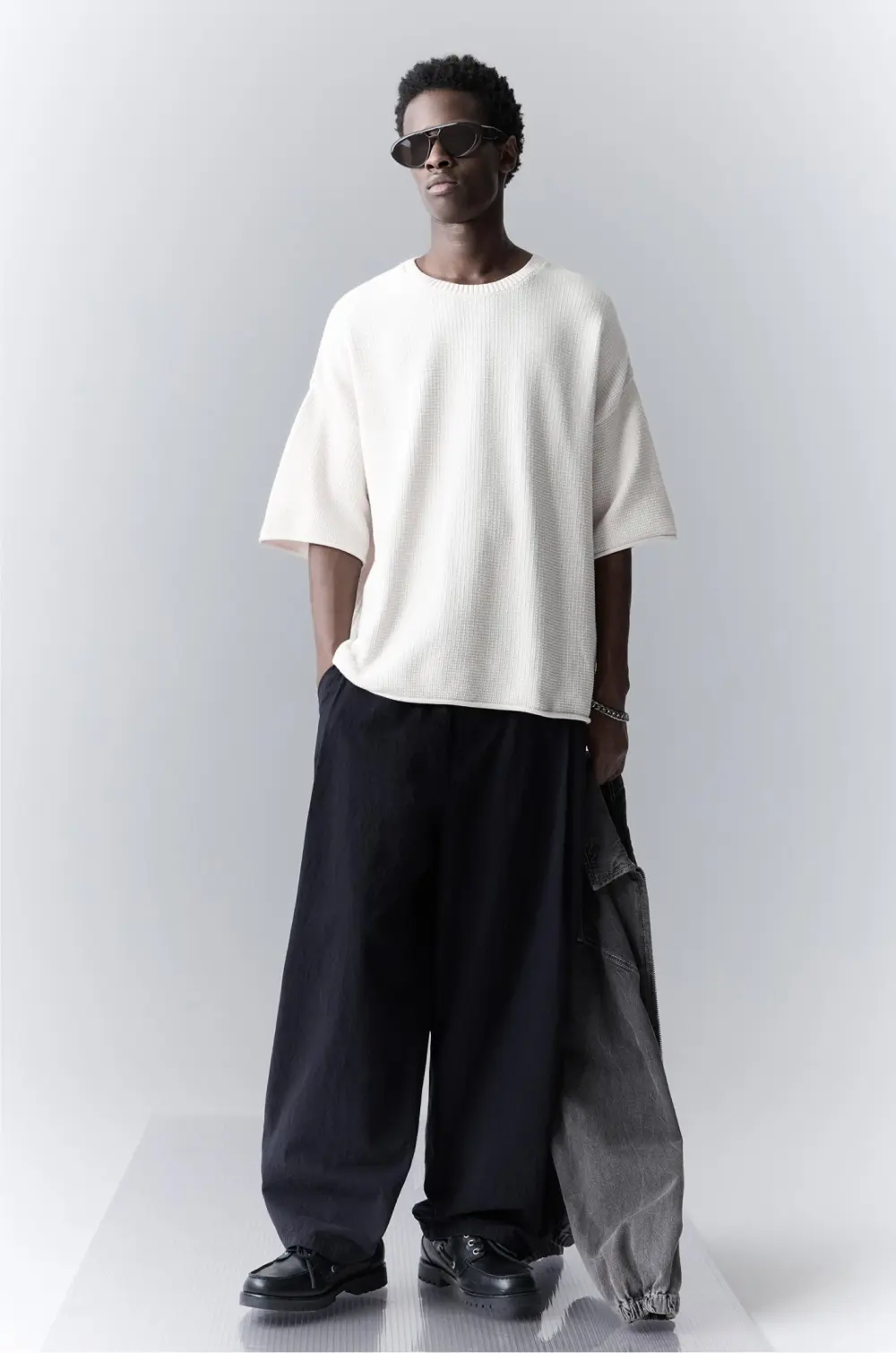 Waffle-knit boxy-fit T-shirt
