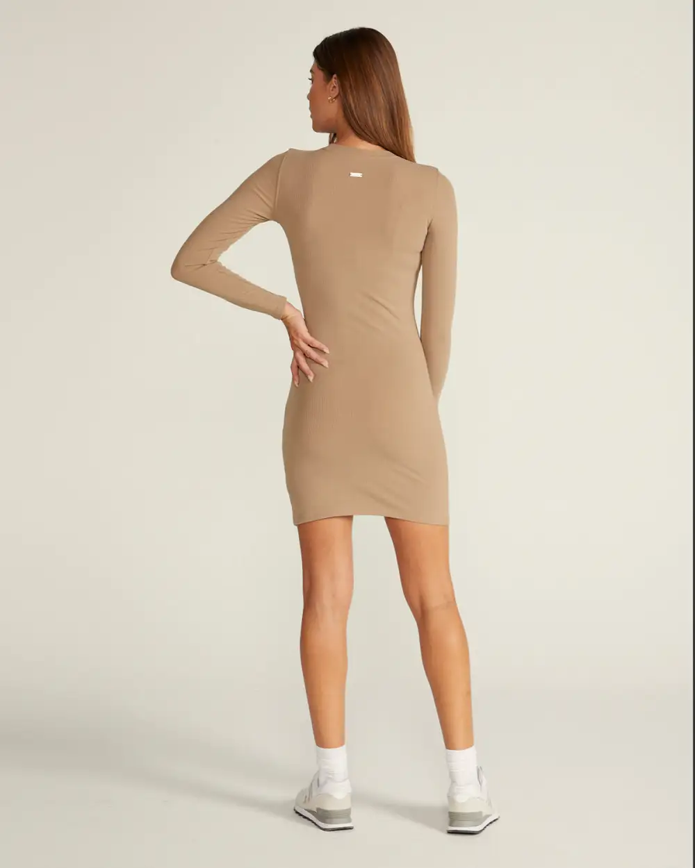 Rib Long Sleeve Split Hem Dress