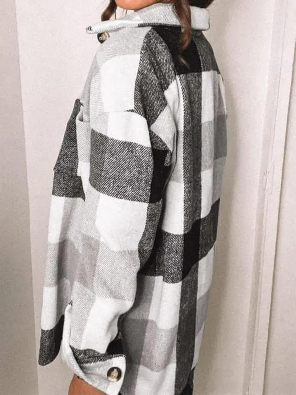 Womens Casual Plaid Shacket Button Down Long Sleeve Shirt