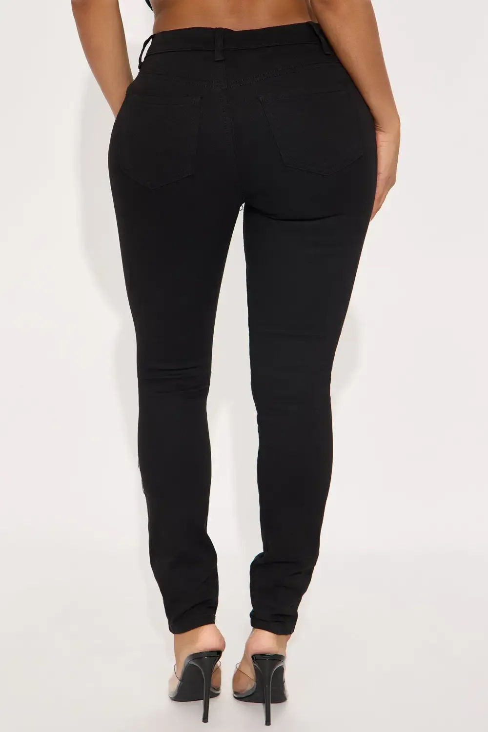 Into the Night Ripped High Rise Skinny Jeans  - Black