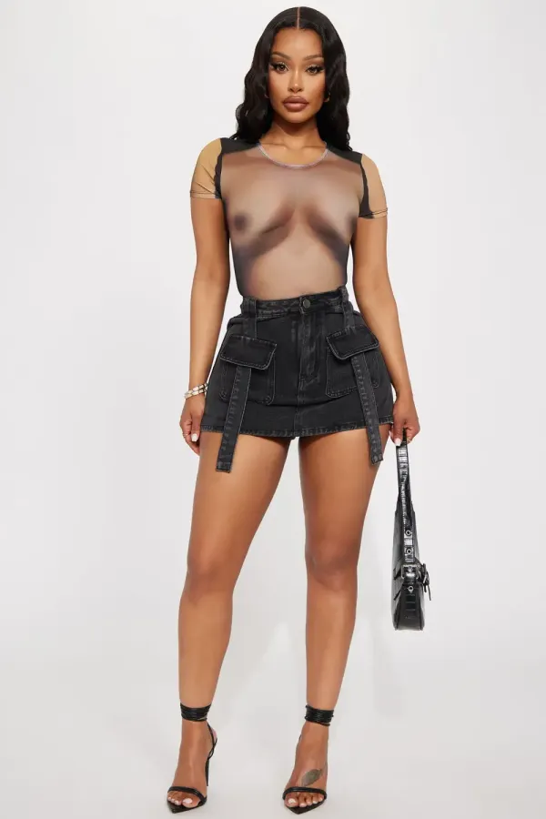 Lust For You Short Sleeve Bodysuit - Brown/combo