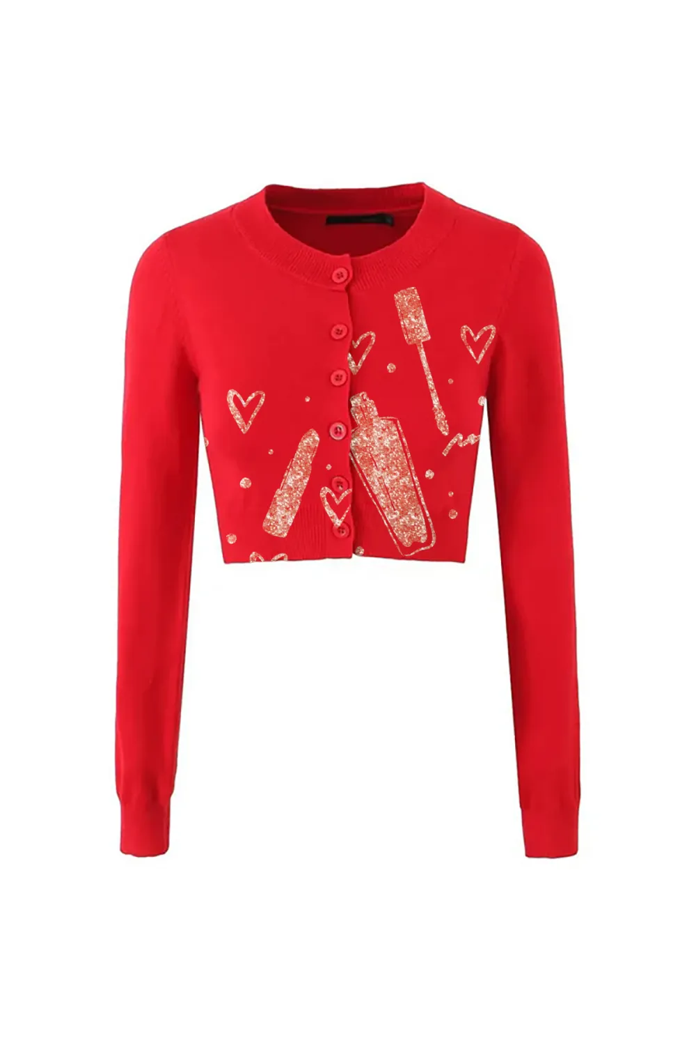 Preppy Style Crewneck Long Sleeve Button Up Cropped Ribbed Knit Cardigan