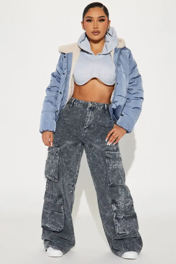No Limits To It Puffer Jacket - Slate Blue