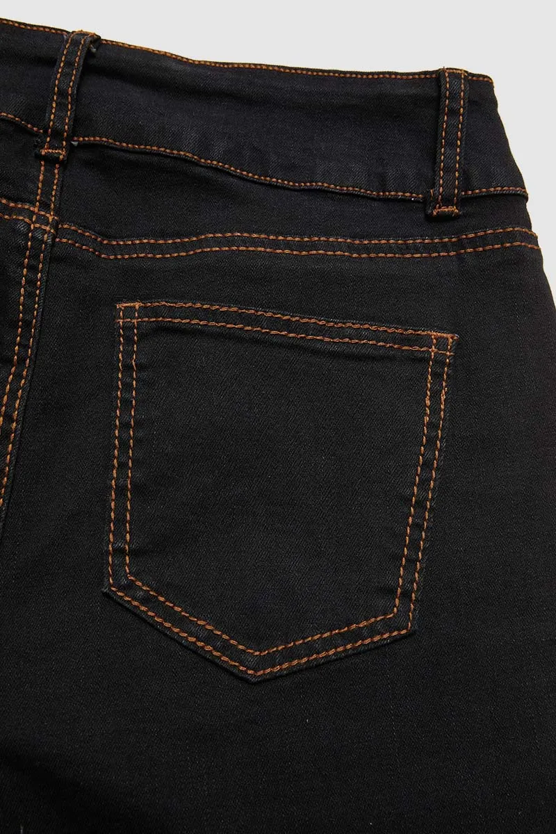 Double Button Stitch Detail High Waist Bootcut Jeans