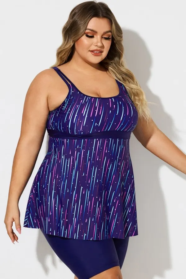 Meteor Striped Print Square Neck Tankini Top