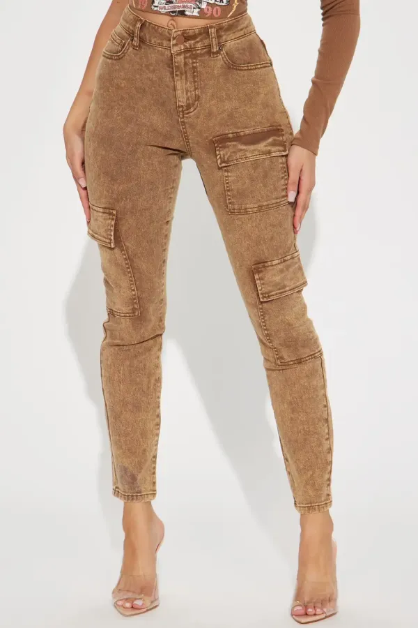 Kalahari Stretch Cargo Skinny Jeans - Brown