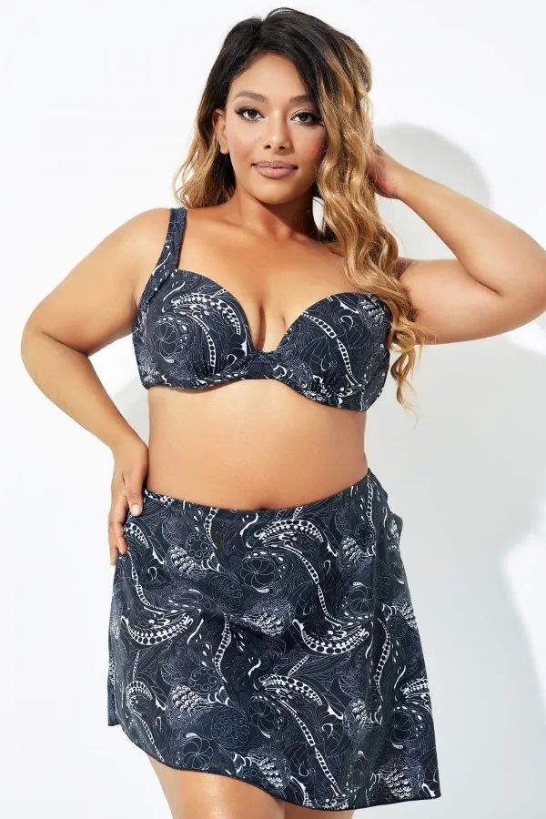 Black Floral Elegant Underwire Bikini Top