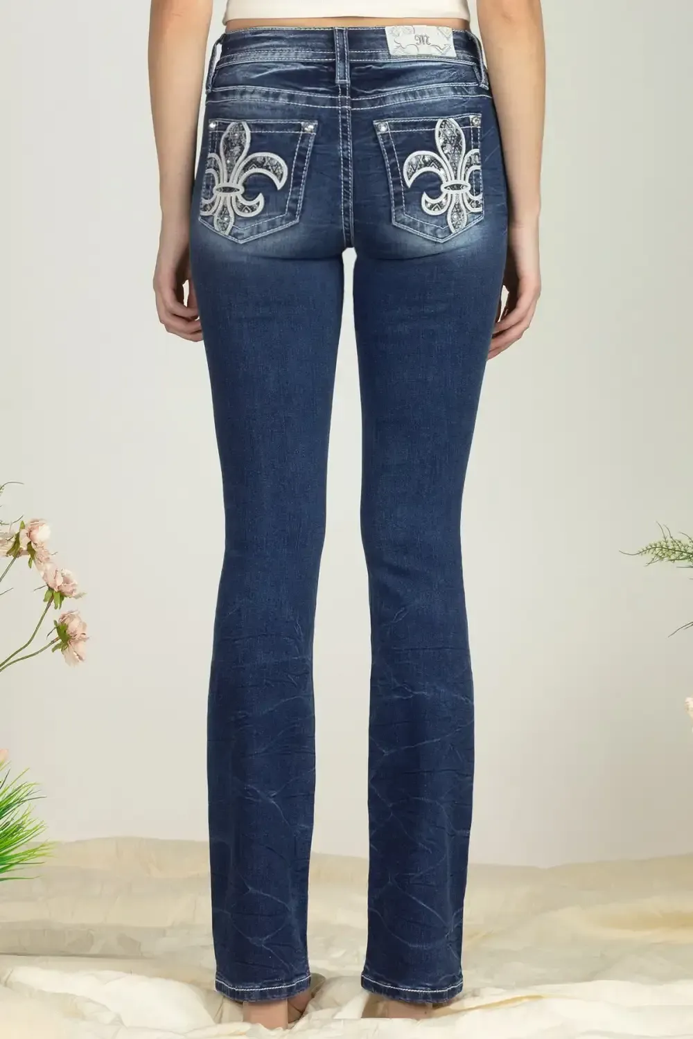 Aztec Sequin Fleur De Lis Bootcut Denim