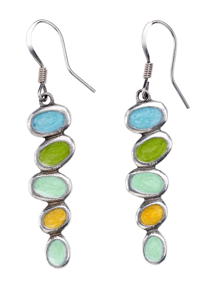 Pewter and Enamel River Stone Drop Earrings