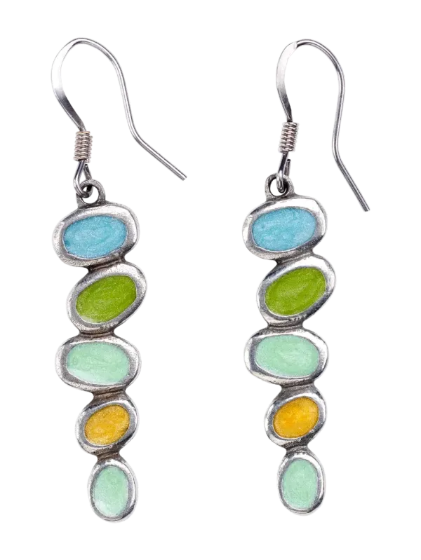 Pewter and Enamel River Stone Drop Earrings