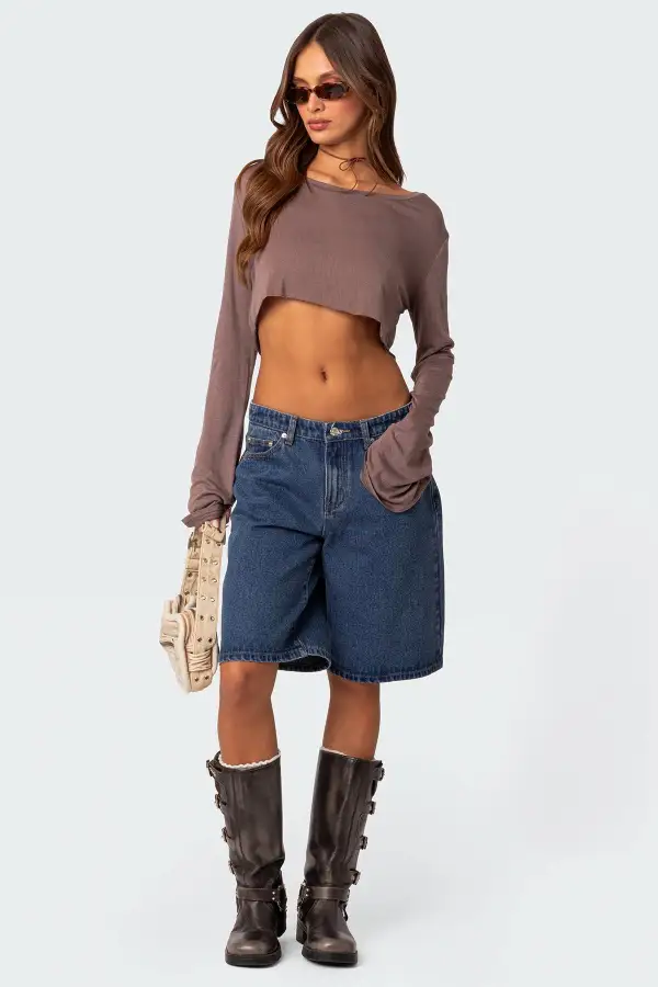 Sheer Raw Hem Crop Top