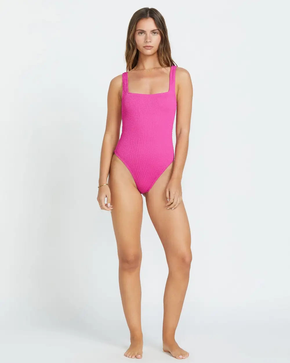 Summer High Square Neck One-Piece Swimsuit - Fiesta Pink