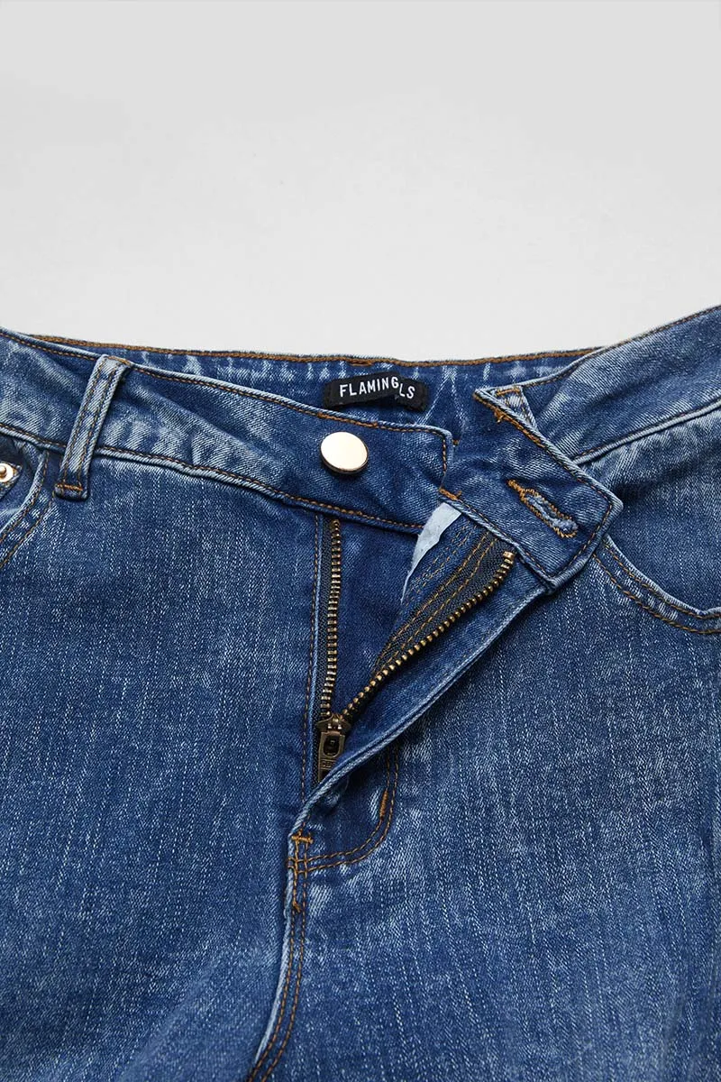 Wash Ripped Flap Pocket High Rise Cargo Jeans