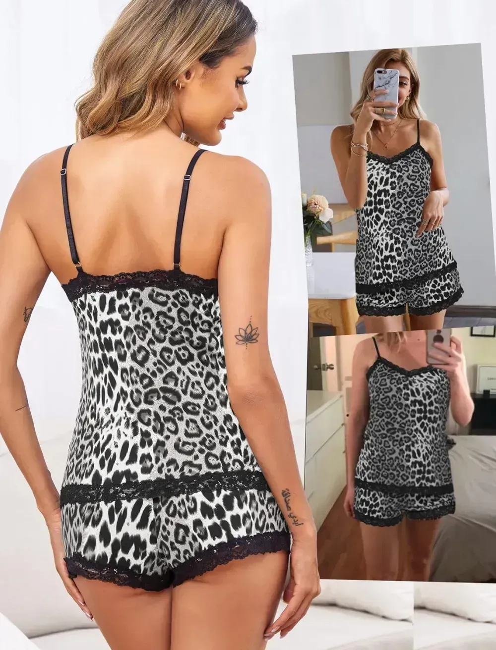Women Cami Pajama Set Modal Sleepwear Lace Trim Short PJ Set with Shorts