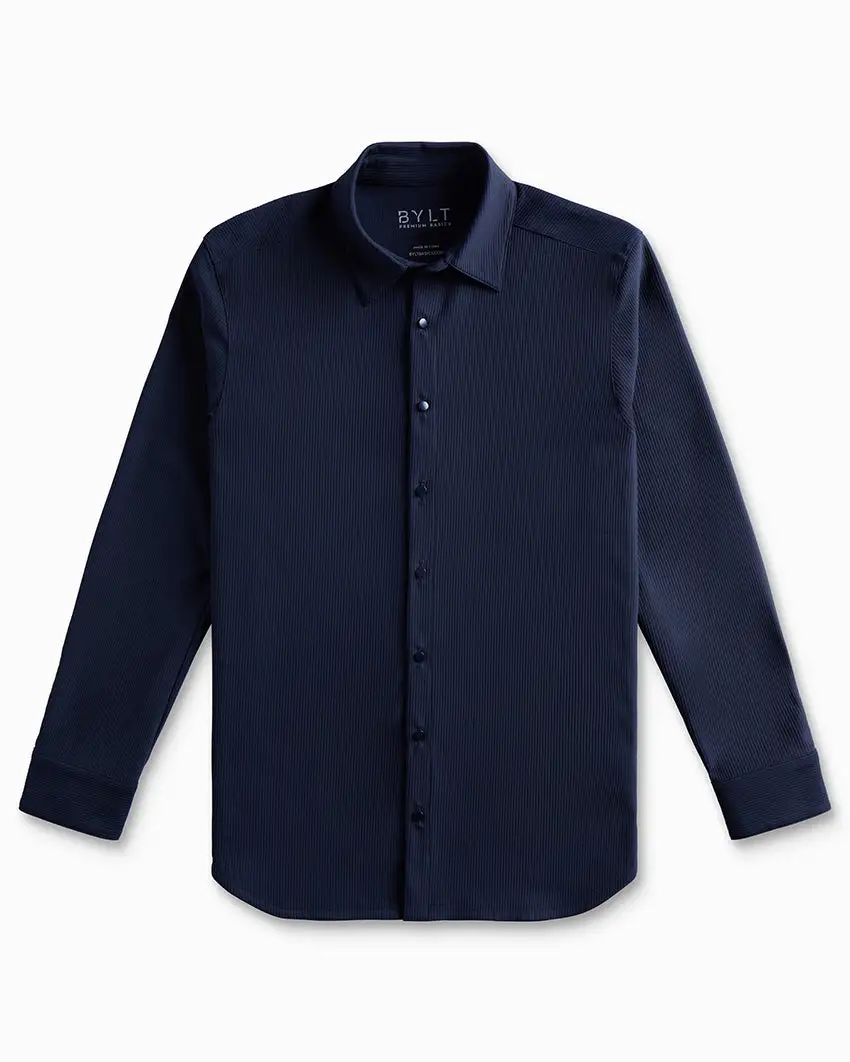 Ribbed+ Long Sleeve Button Down