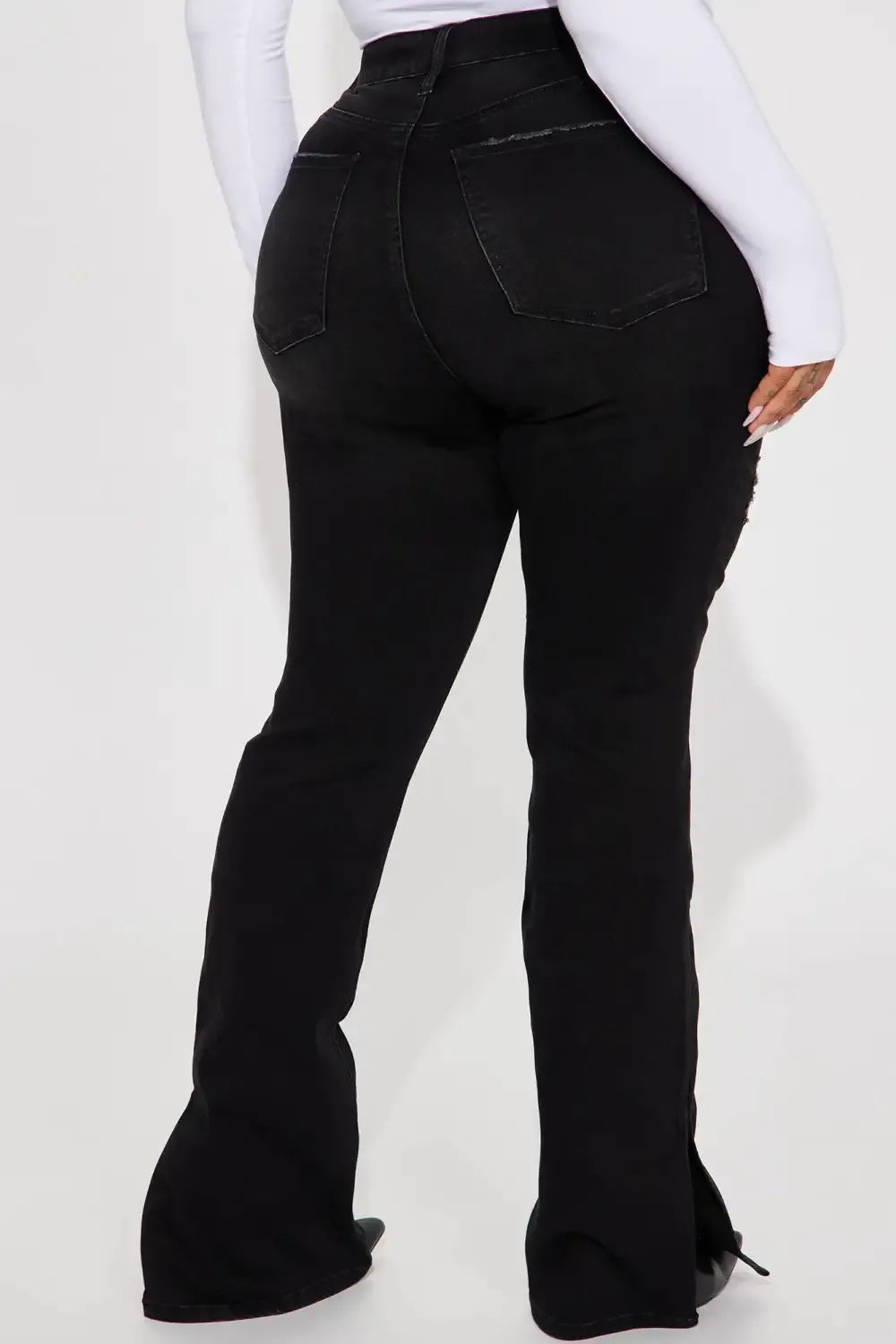 Take Over Stretch Split Hem Bootcut Jeans - Black Wash