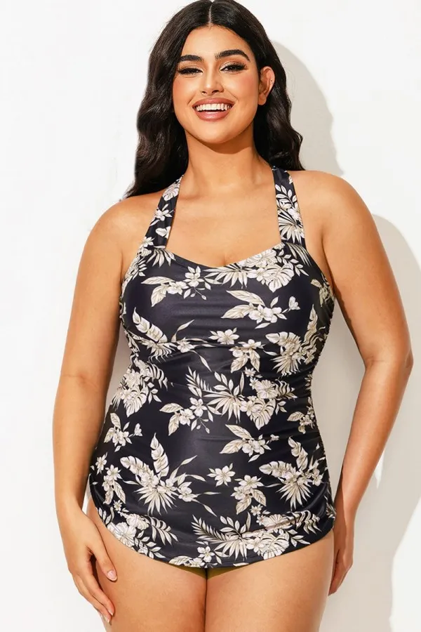 Gorgeous Print Sarong Front One Piece Swimsuit