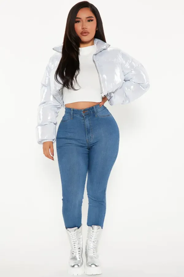 Cause A Scene Cropped Puffer Jacket - Silver
