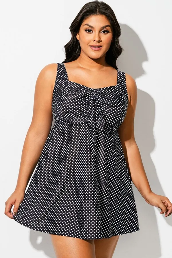 Black & White Polka Dot Knot Sexy Swimdress