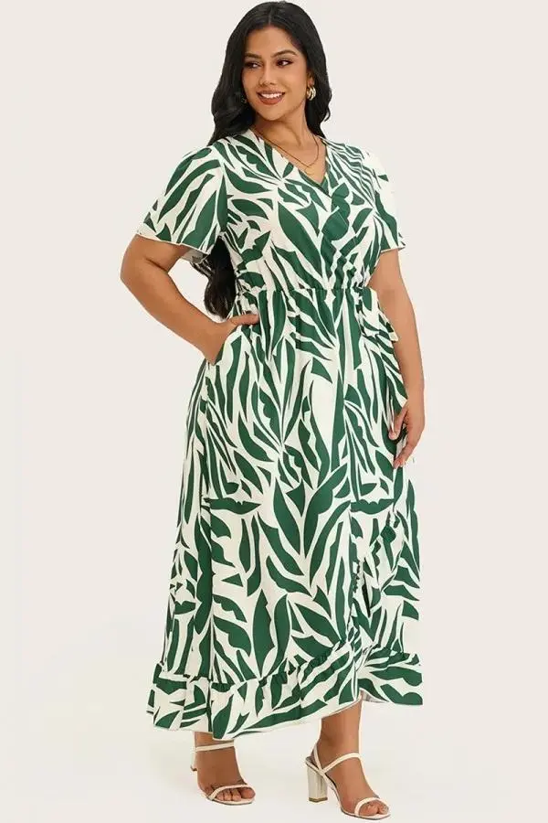 Floral Ruffle Knot Side Random Printed Maxi Dress