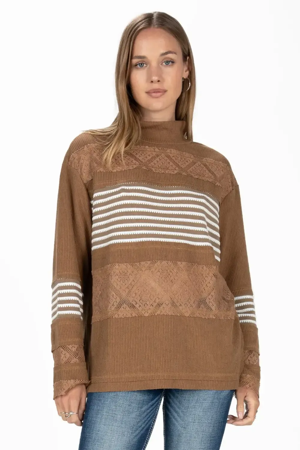 Lace & Stripes Long Sleeve Top