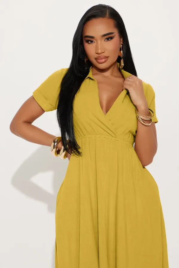 Linen Maxi Shirt Dress - Mustard