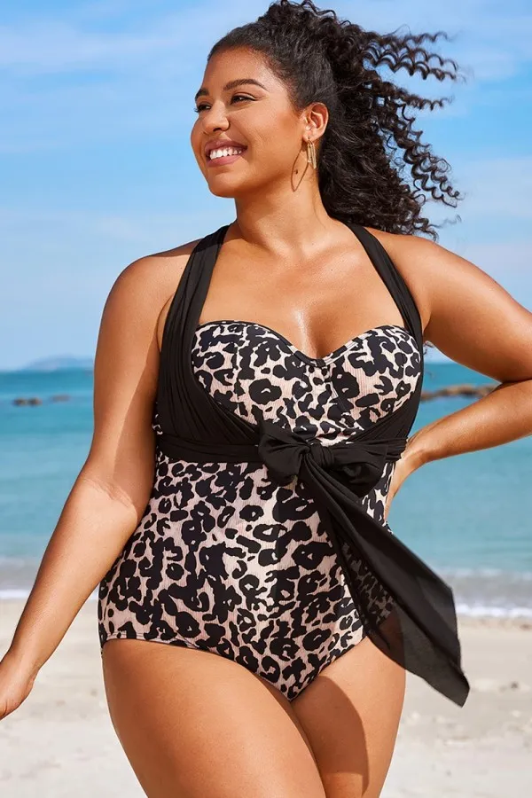 Leopard Print Bandeau Multiway One Piece Swimsuit