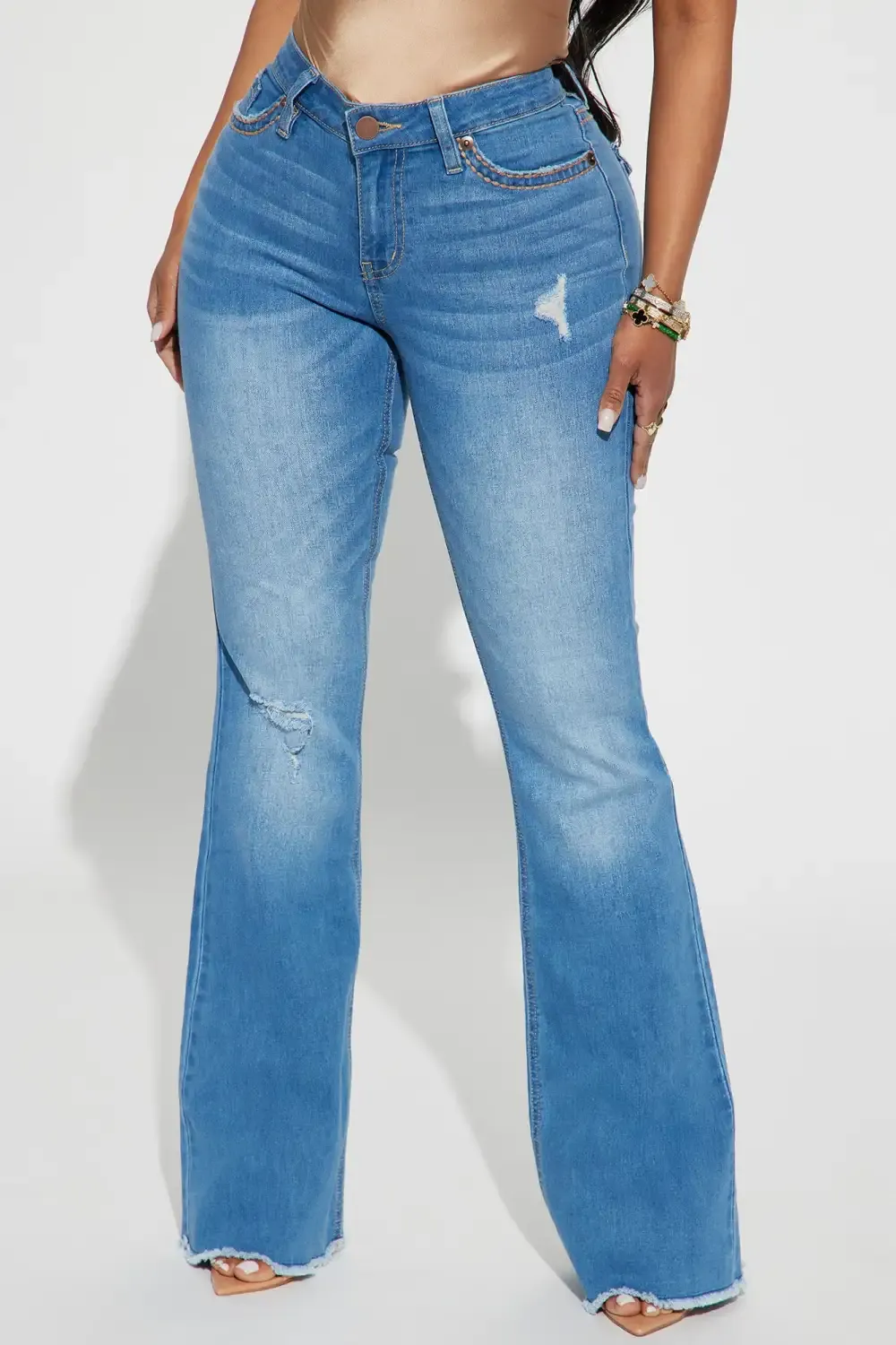 Dallas Mid Rise Stretch Flare Jeans - Medium Wash