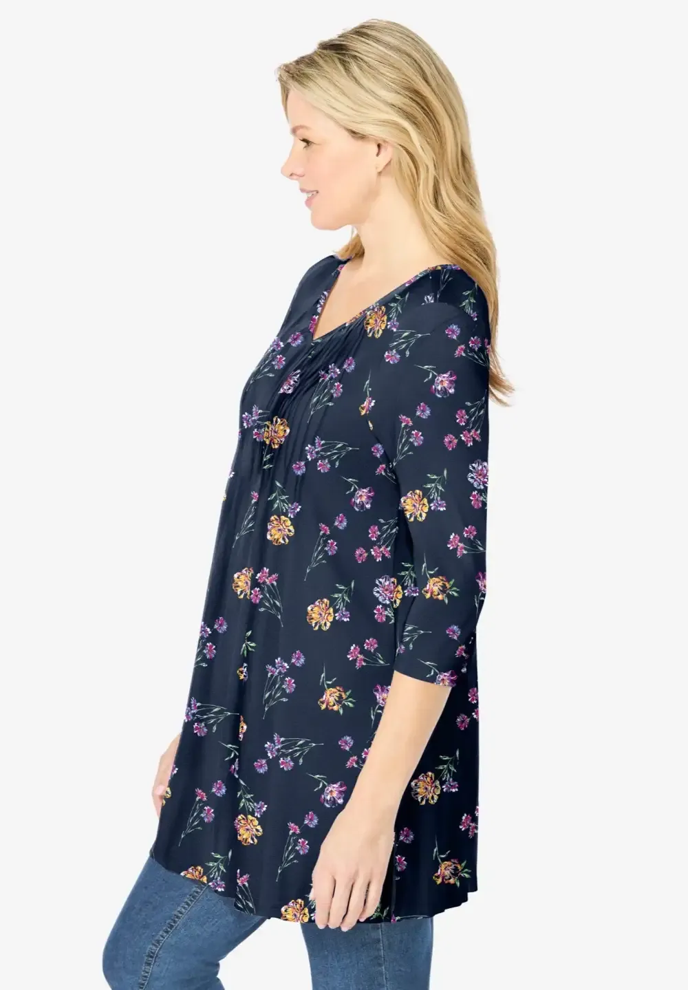 V-Neck Pintucked Tunic