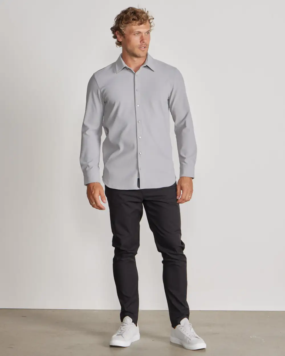 Ribbed+ Long Sleeve Button Down