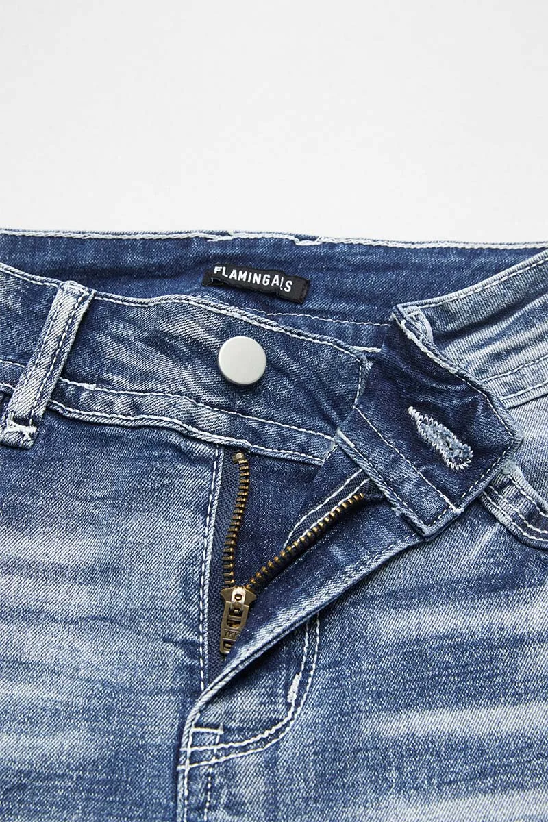 Pocket Back Wash High Stretch Mid Waist Skinny Jeans