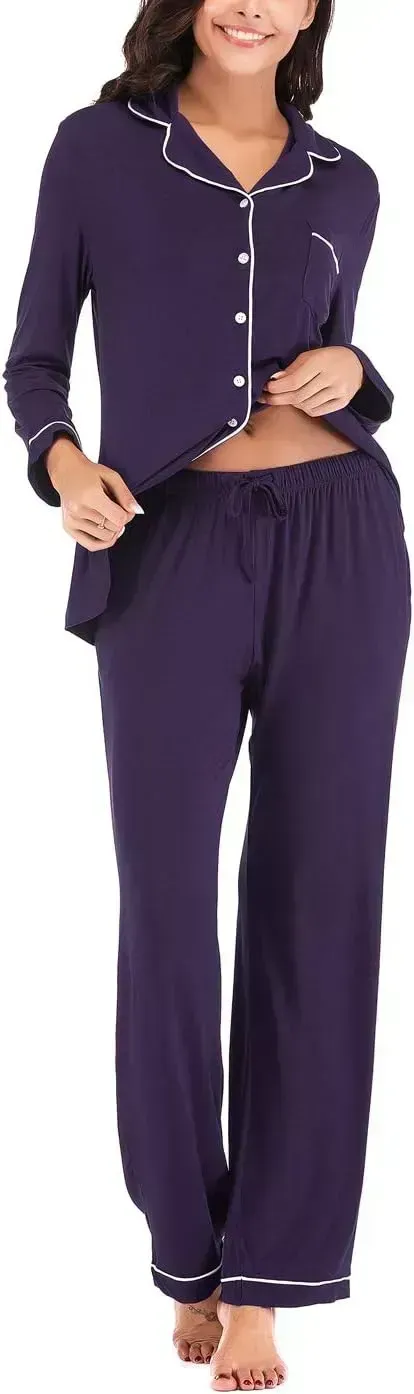 Women's Pajama Sets Long Sleeve Button Down Sleepwear Nightwear Soft Pjs Lounge Sets