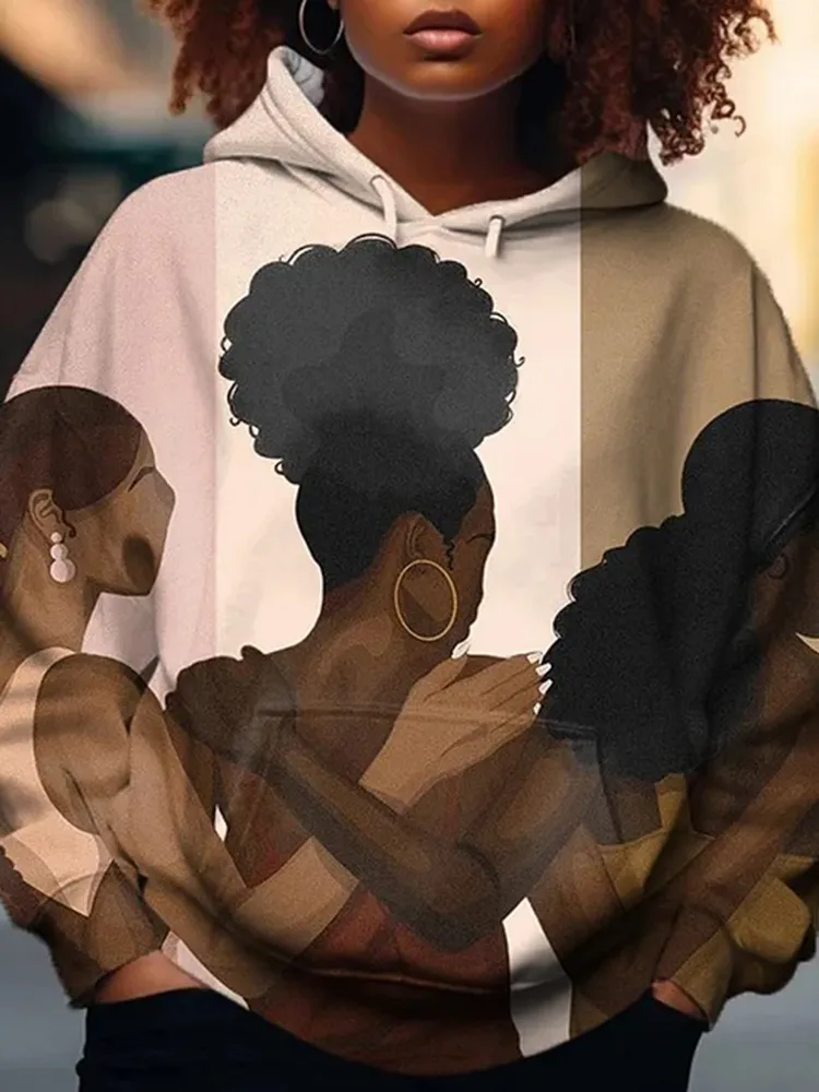 Black Girls Shoulder To Shoulder Printed Women'S Hoodies