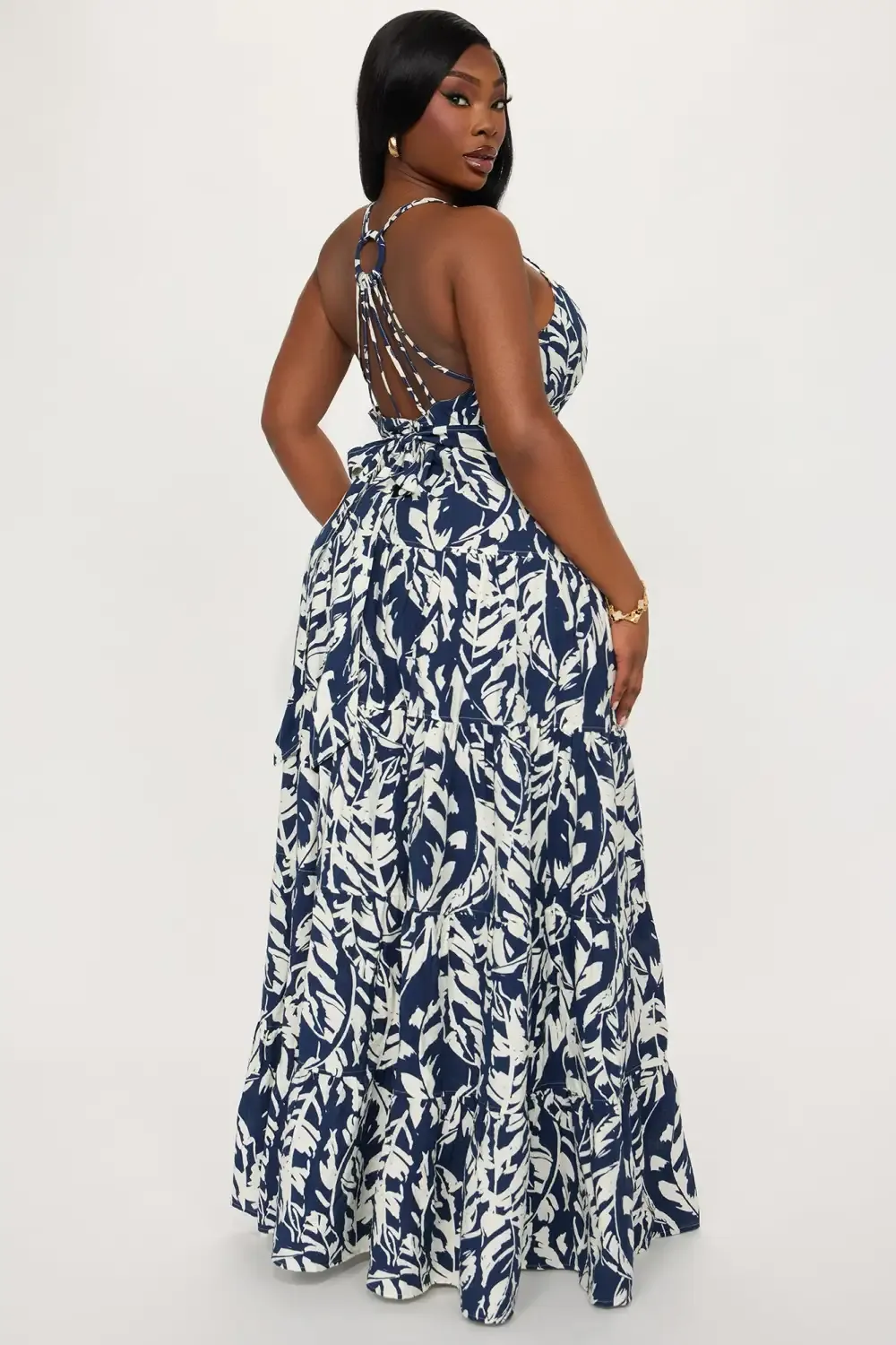 Chelsea Printed Linen Maxi Dress - Navy/combo