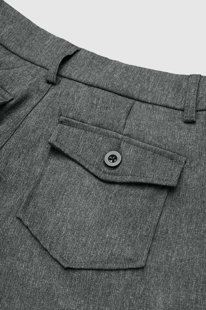 Solid Flap Pocket Button Up Mid Rise Straight Leg Pants
