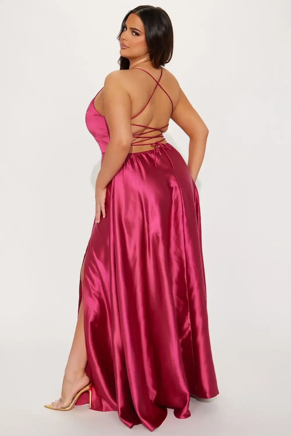 Clara Satin Maxi Dress - Hot Pink