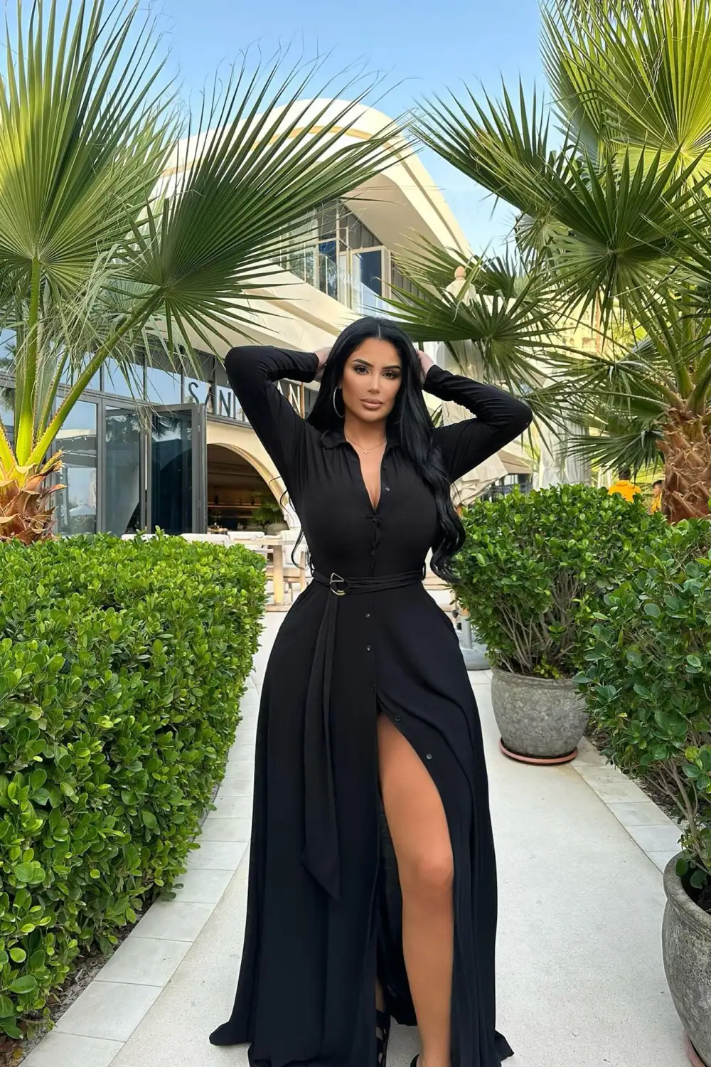 Amelia Belted Maxi Dress - Black