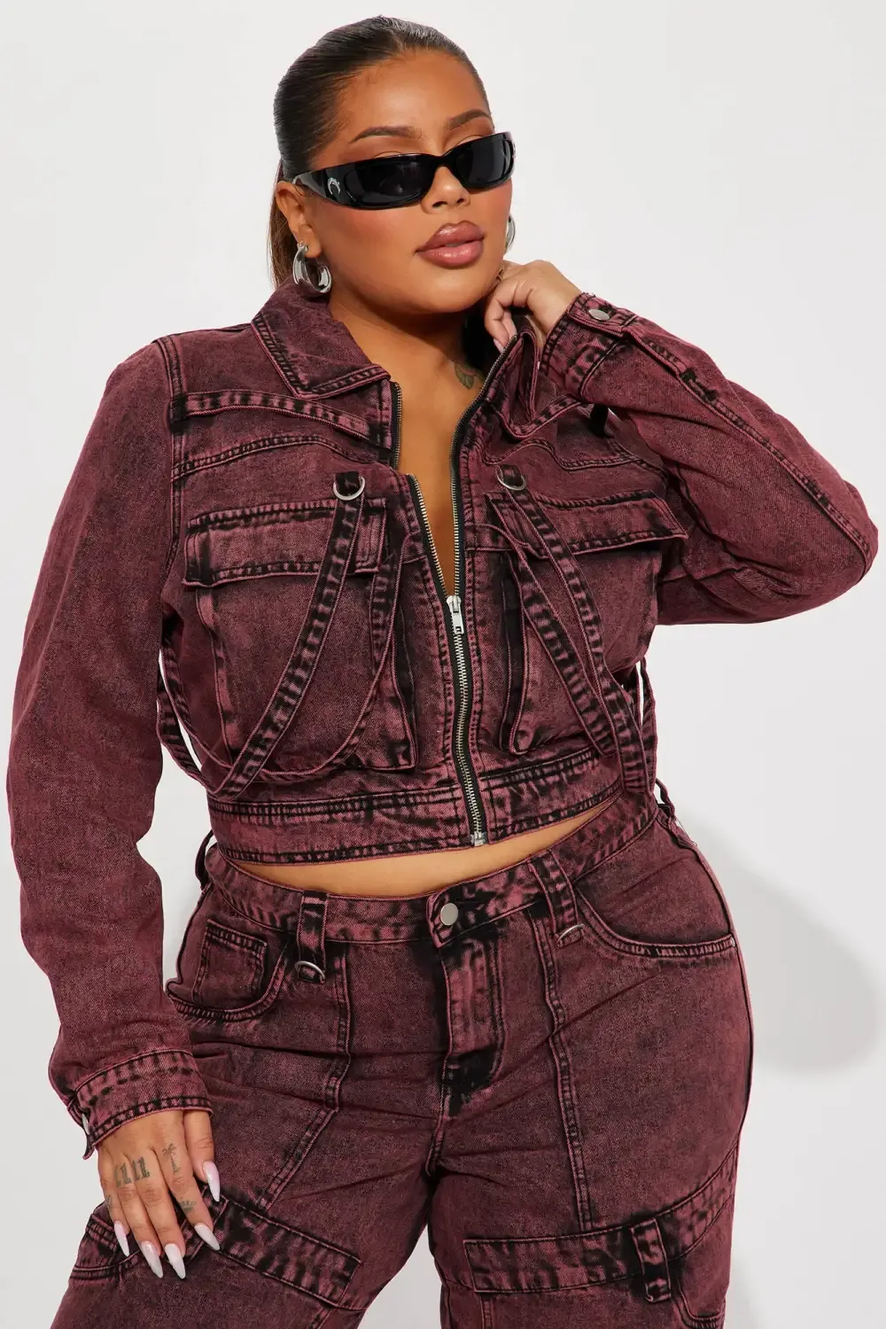 Monaco Cargo Utility Denim Jacket - Red