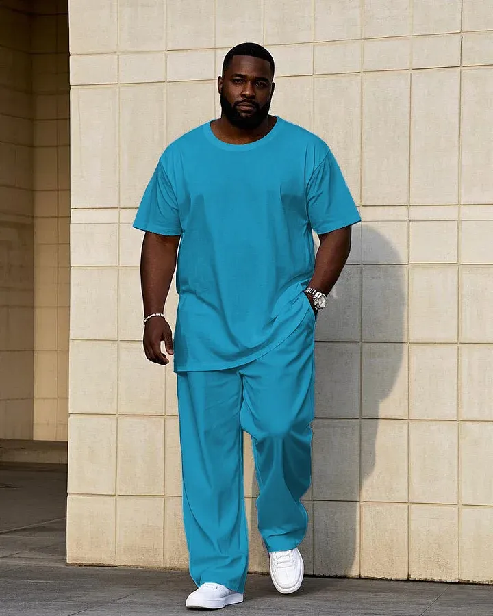 Big Men'S Solid Color 7 Color Short Sleeve T-Shirt Trousers Set