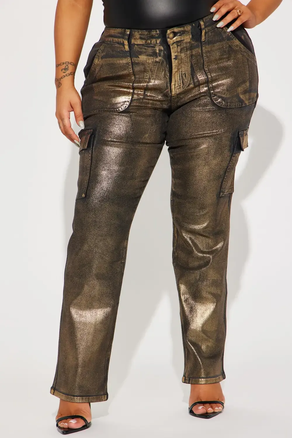 Struck Gold Foil Cargo Jeans - Black/Gold