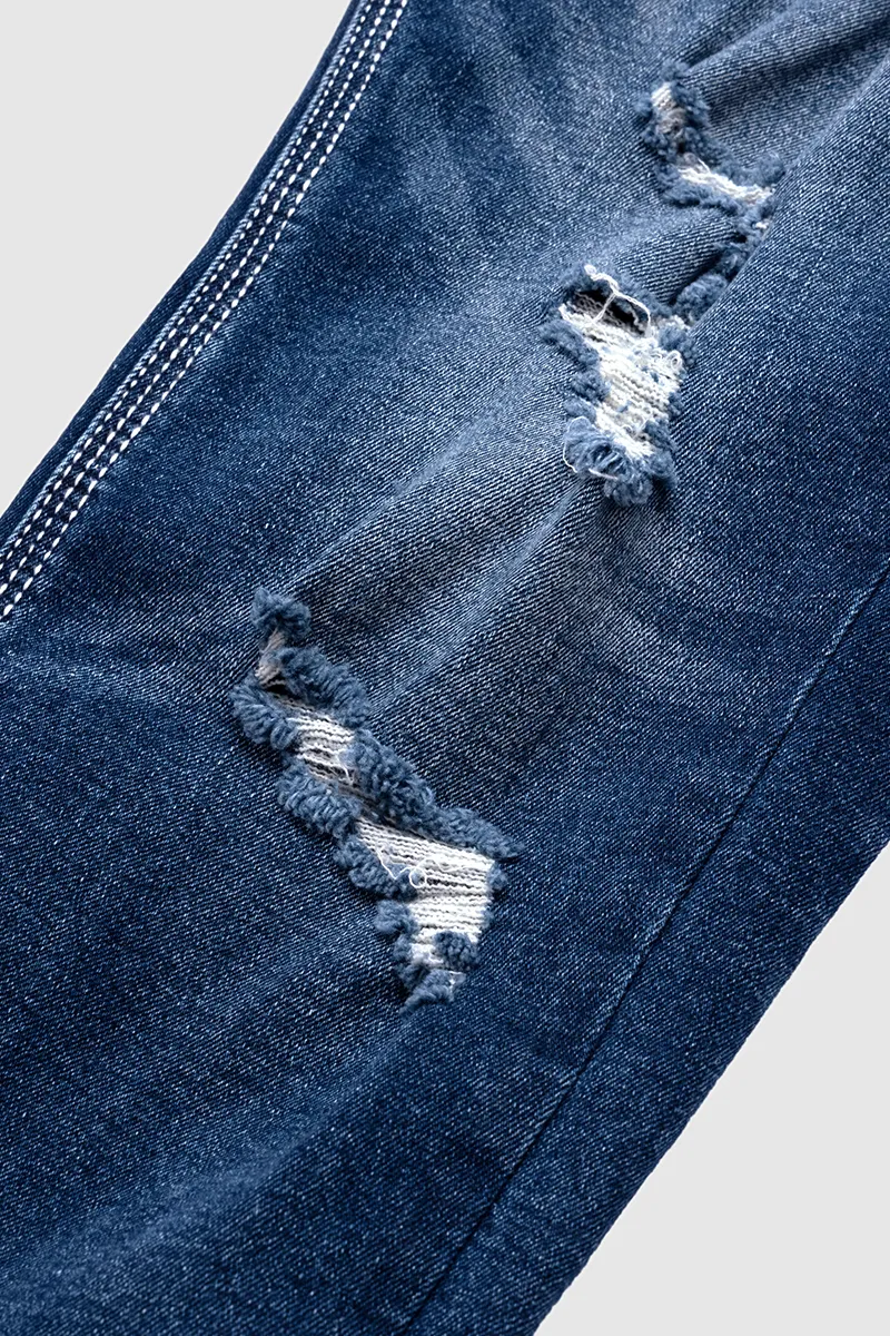 Ripped Roll Hem Wash Stretchy Low Waist Capri Jeans